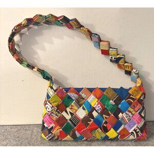 Bubble Gum Wrapper Style Woven Small Handbag/Purse 8" x 4.5"  16" Strap  #3264